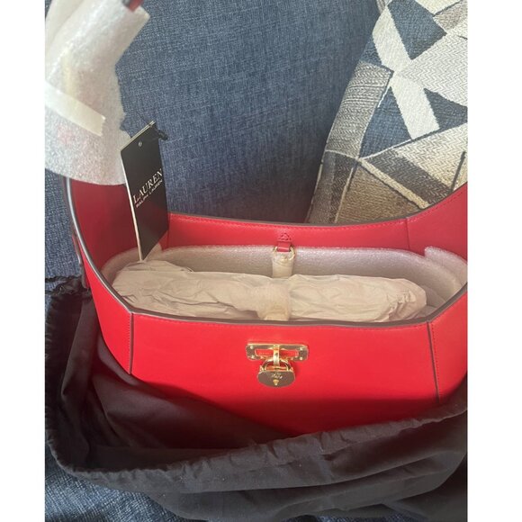 Lauren Ralph Lauren Red Tanner Large Leather Padlock Shoulder Bag - Picture 4 of 7